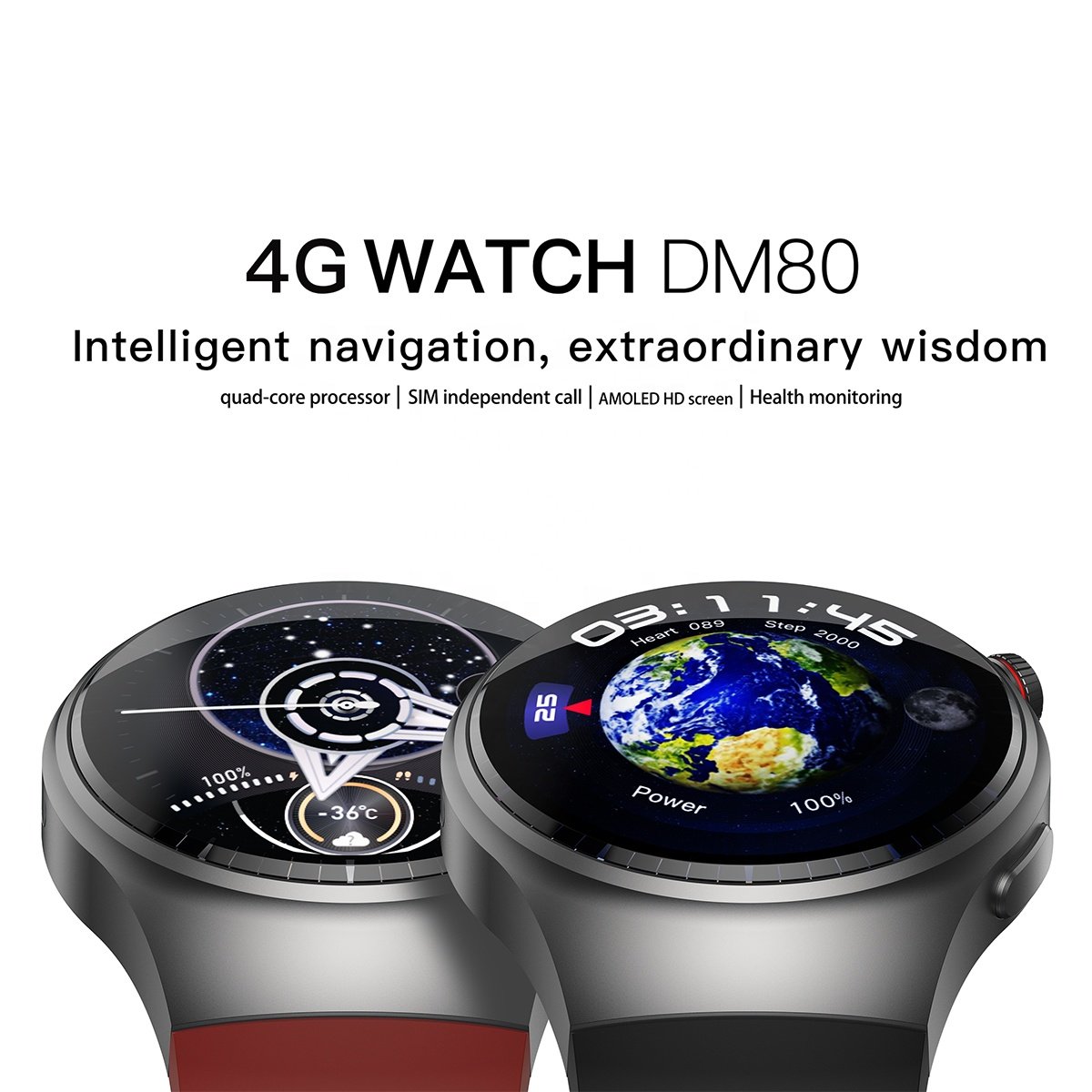2024 OEM Custom Watch 1.43inch AMOLED Screen GPS Smart Watch DM80 Android 8.1 WiFi 1000mAh Big Battery Capacity 4G Watch Phone